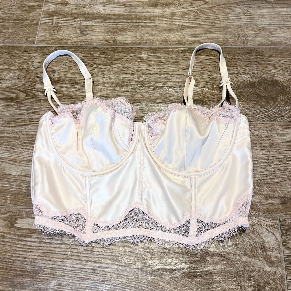 Victoria’s Secret 34D Dream Angels Corset Balconette Bra Tan Pink Sexy Unlined